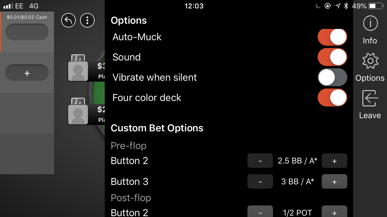 options on party poker app